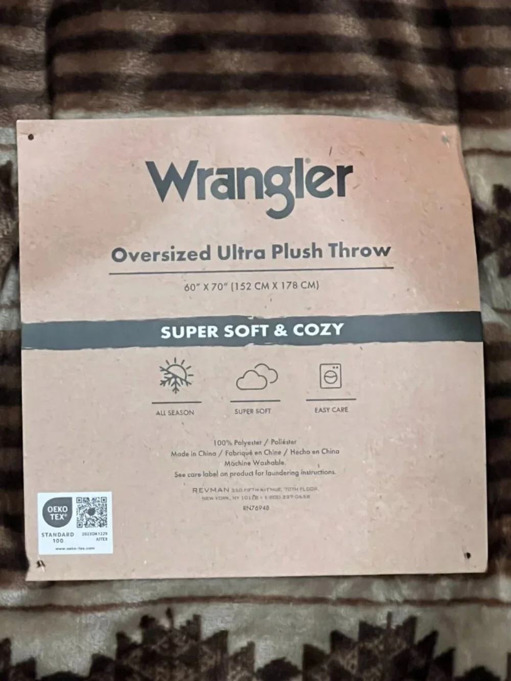 WRANGLER Brown Western Oversized Throw Blanket 60x70 Aztec Stripe Cowboy NWT New